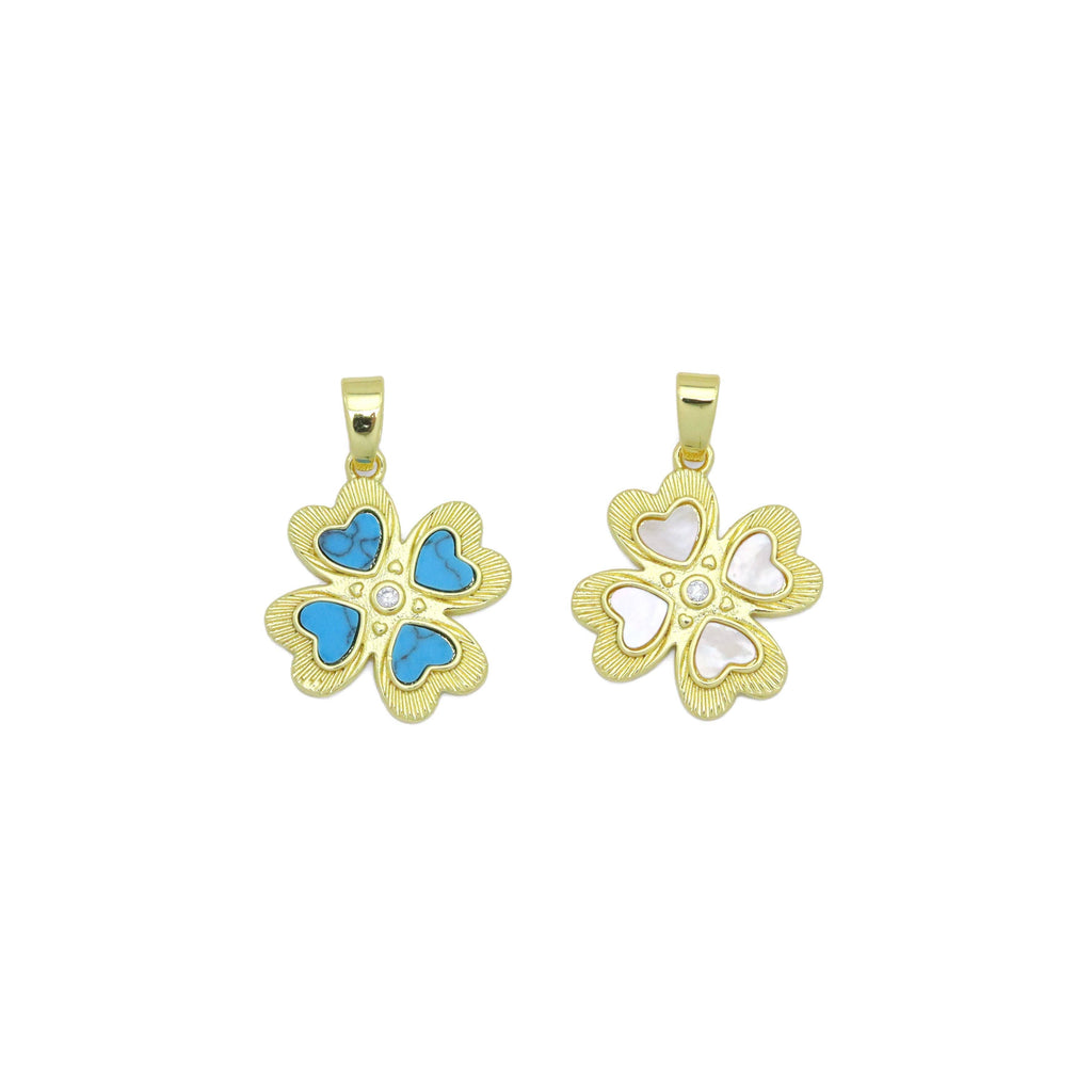 White Pearl Turquoise Stone Gold Clover Charm Pendant, Sku#LX761
