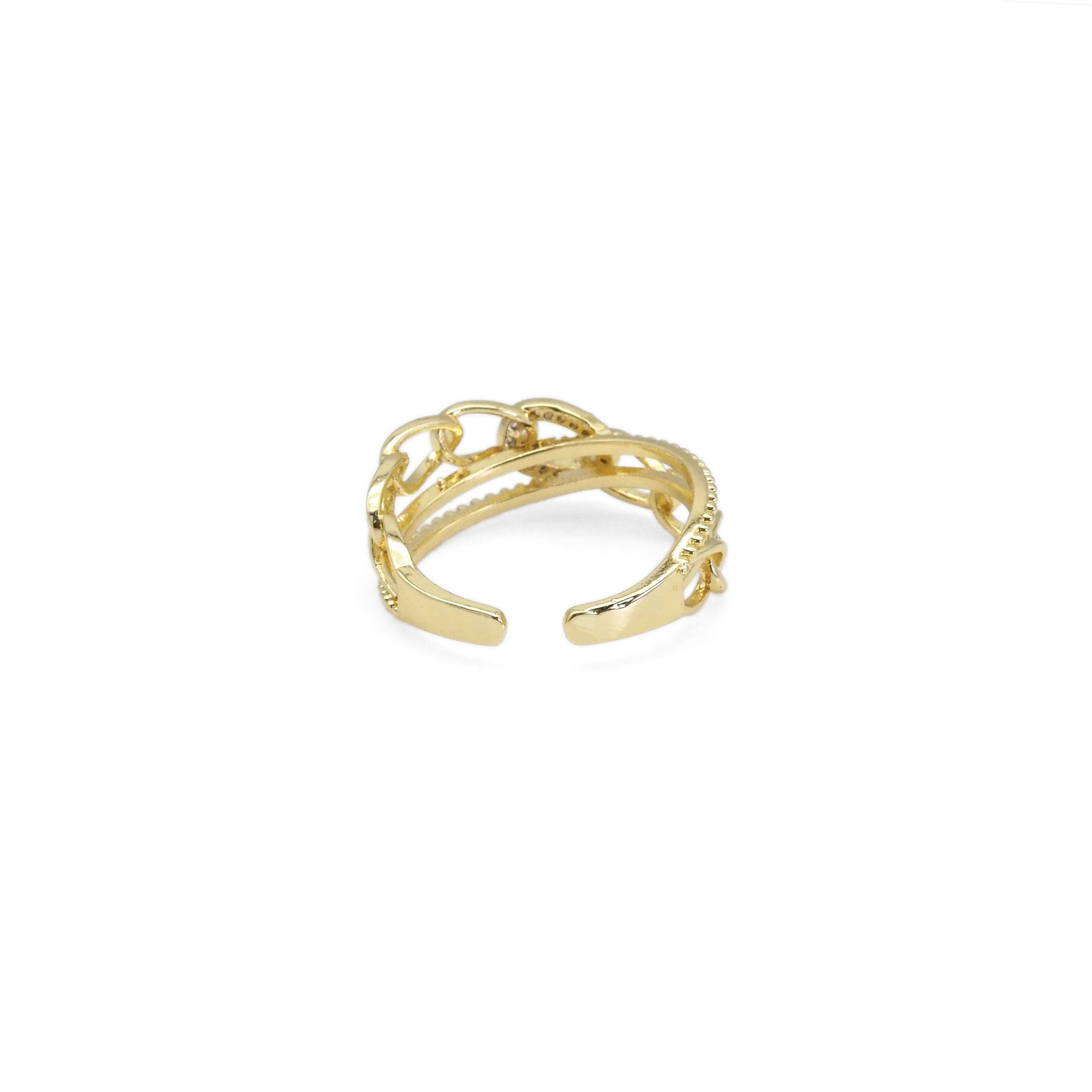 Gold CZ Oval Link Cross Adjustable Ring, Sku#ZX149