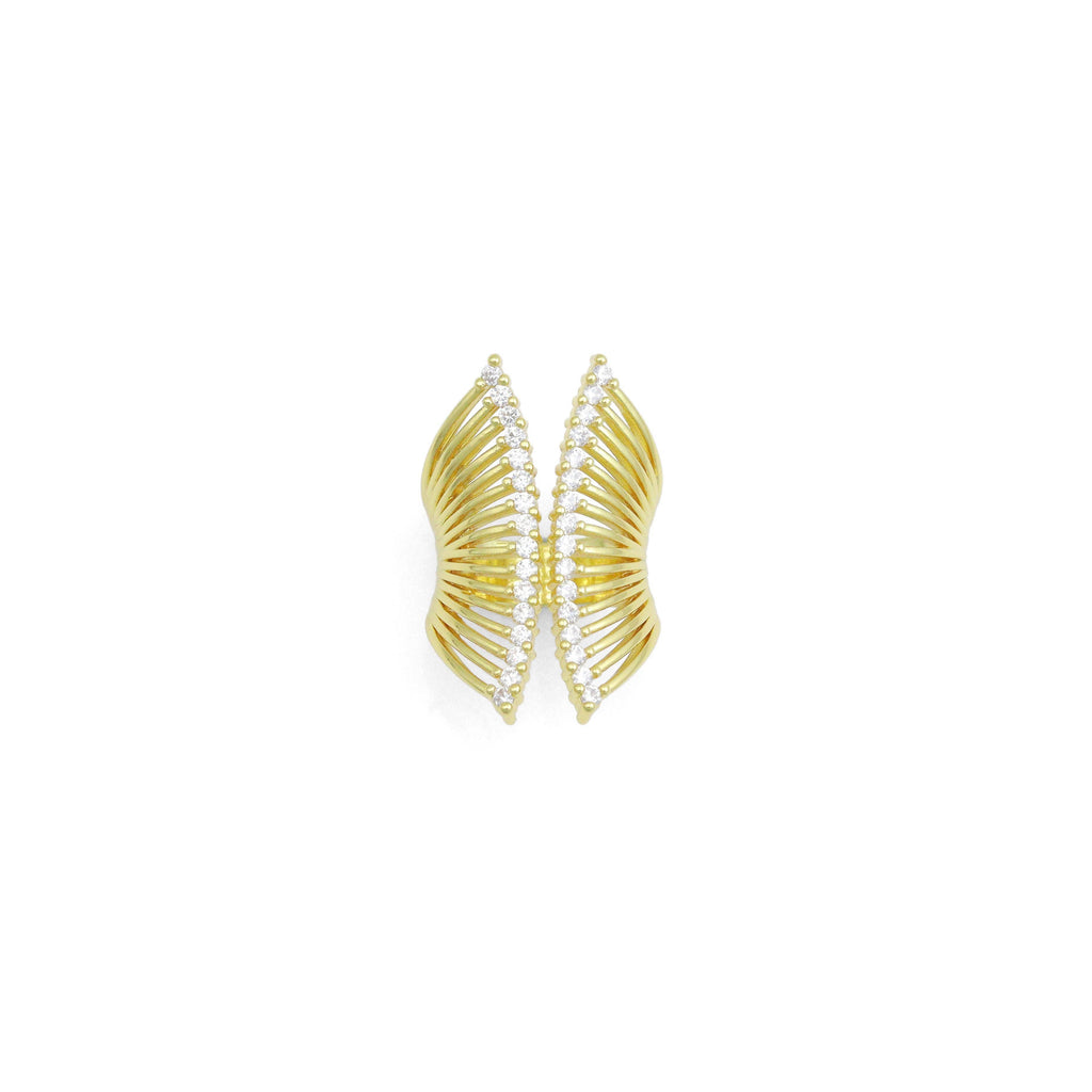 Clear CZ Gold Fan Shape Statment Adjustable Ring, Sku#LX573