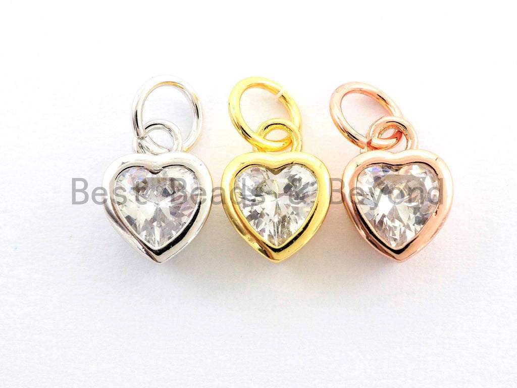 2pcs CZ Micro Pave Heart Shape ClearCubic Zirconia Charm, Necklace Bracelet Earring Charm in Gold/Silver/Rose Gold,6x9mm,sku#Y159