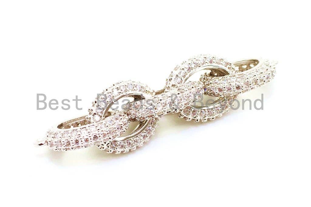 50x12mm CZ Micro Pave Five Rings Chain Shaped Connector, Cubic Zirconia Oval Link Connector in Gold/Black Finish, sku#G97-Bestbeads & Beyond