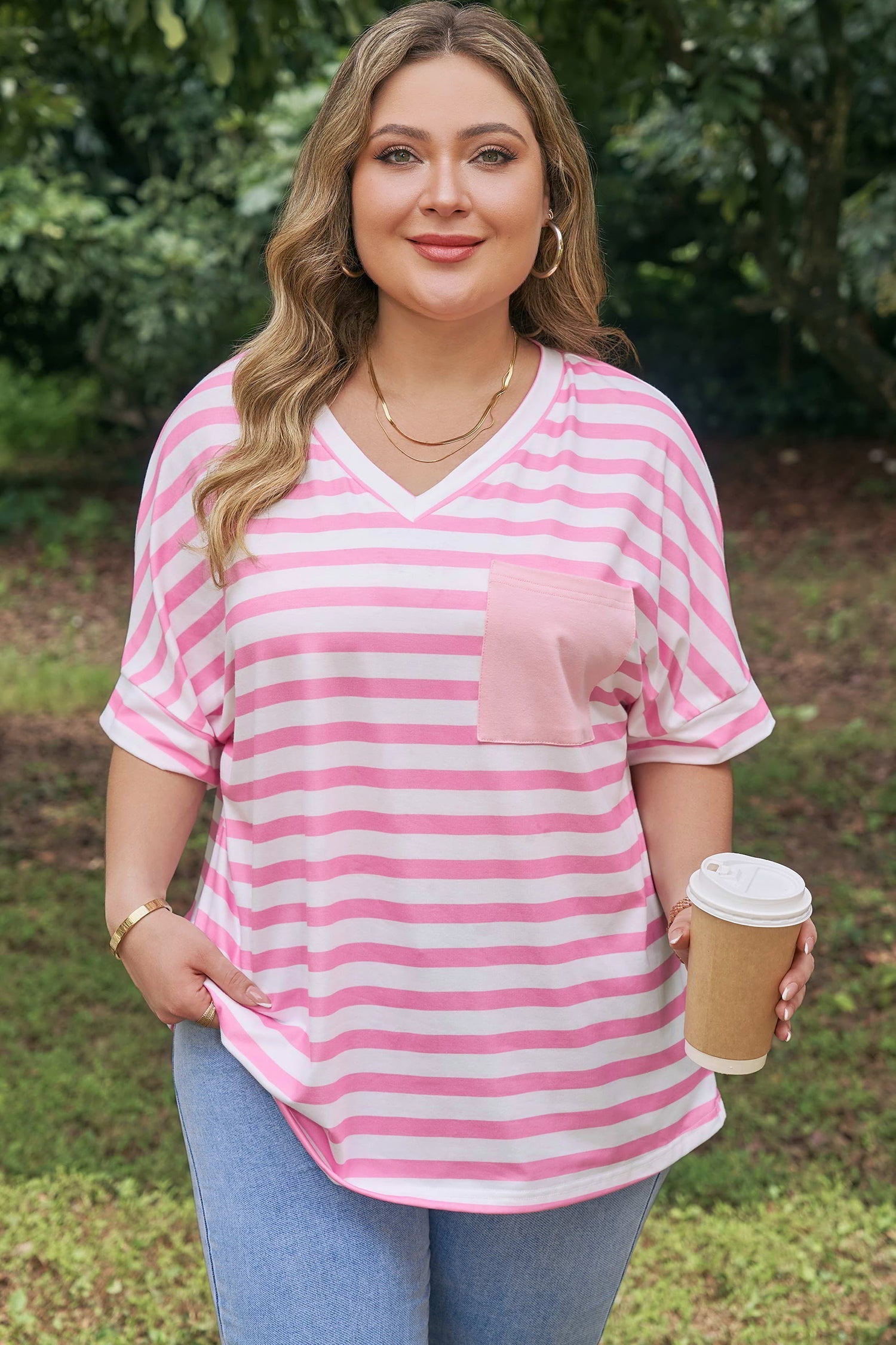 Ivanna Stripe Colorblock Patched PLUS Tee