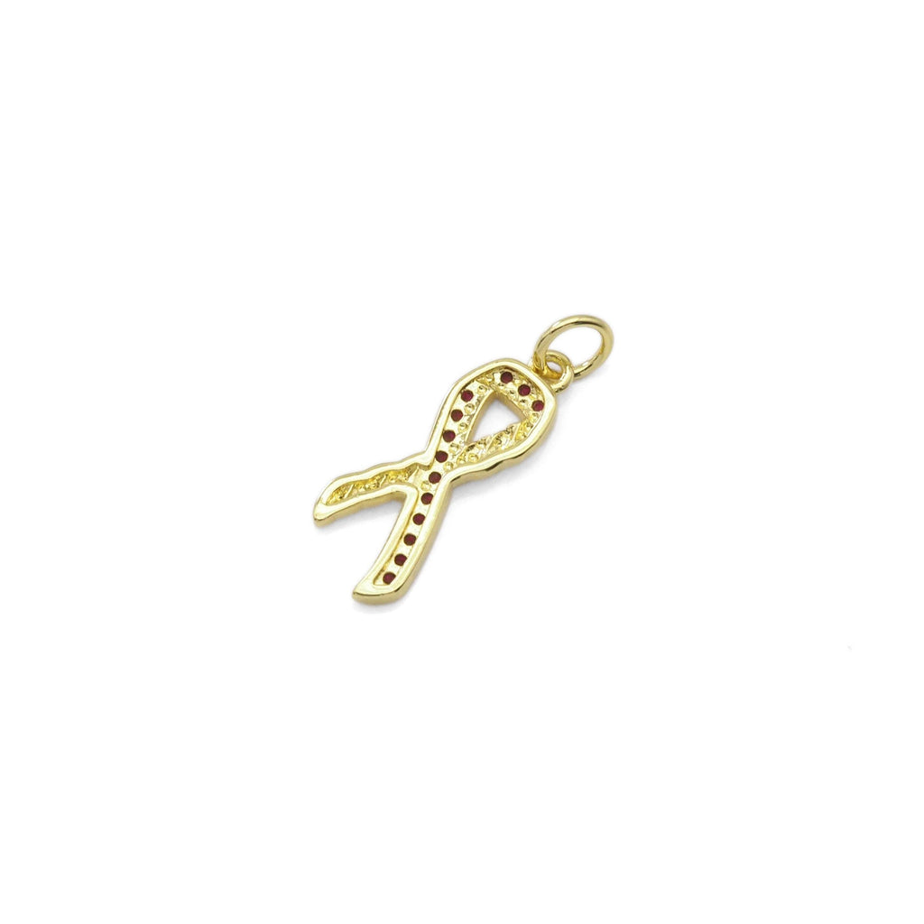Fuchsia CZ Red Ribbon Charm, Sku#LX335