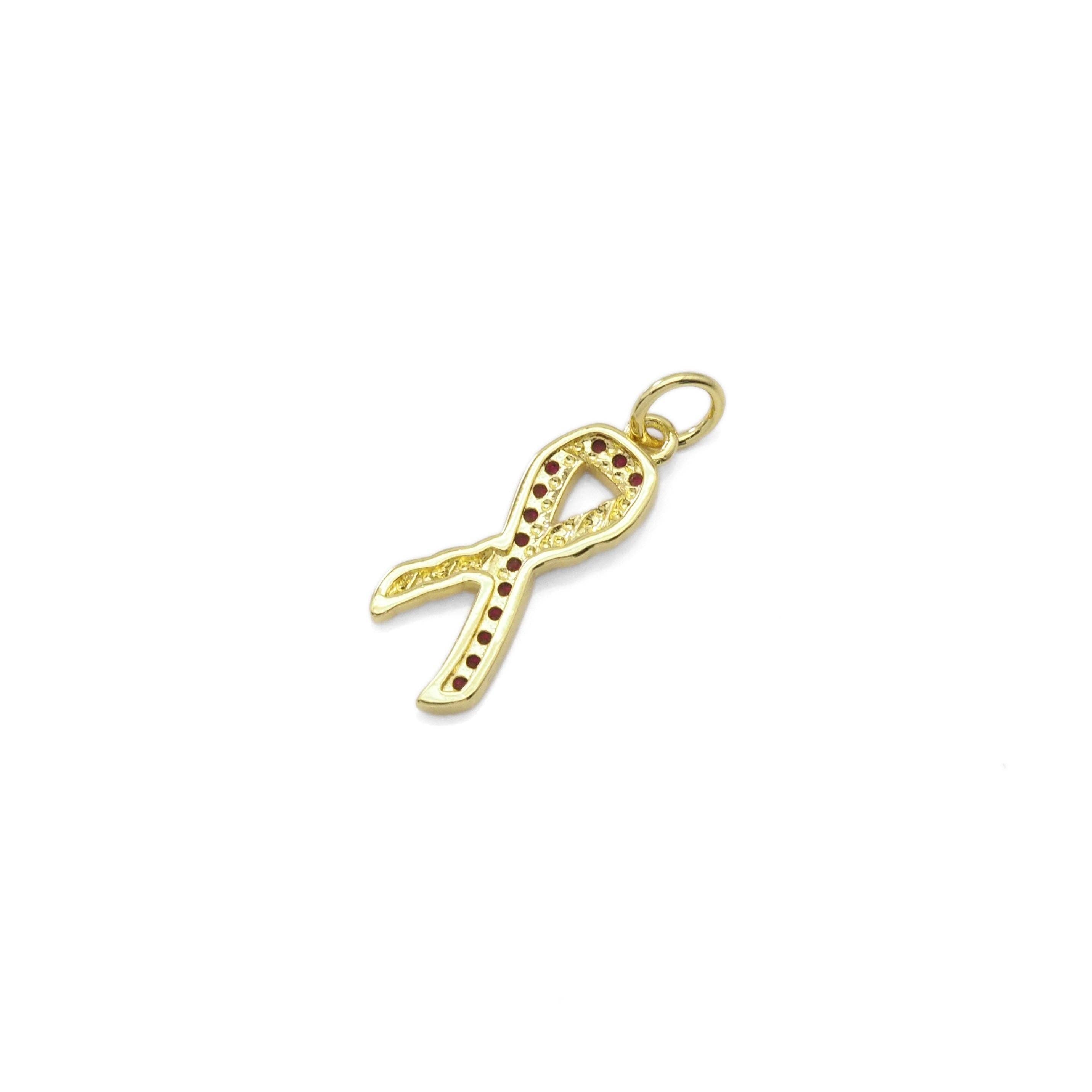 Fuchsia CZ Red Ribbon Charm, Sku#LX335