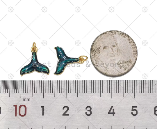 Colorful Enamel Dolphin Tail Shape Pendant,18K Gold Filled Dolphin Tail Charm, Necklace Bracelet Charm Pendant, Sku#Y587