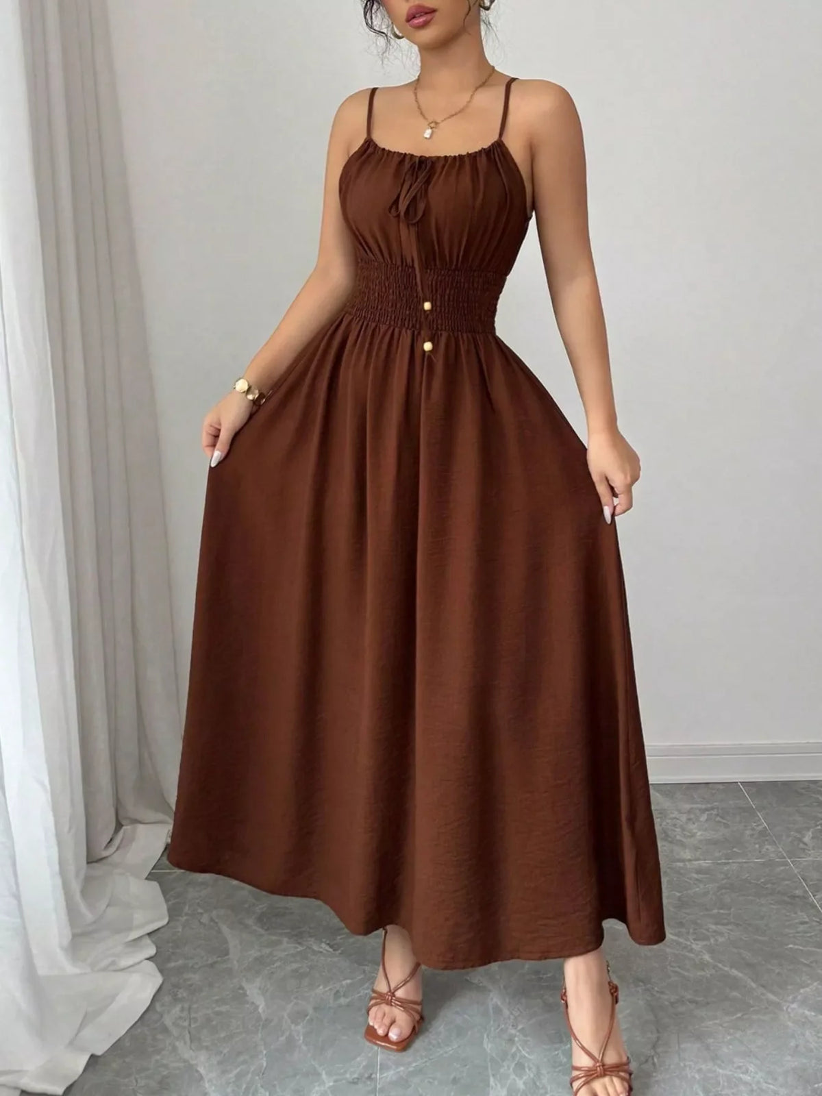 Smocked Spaghetti Strap Midi Dress