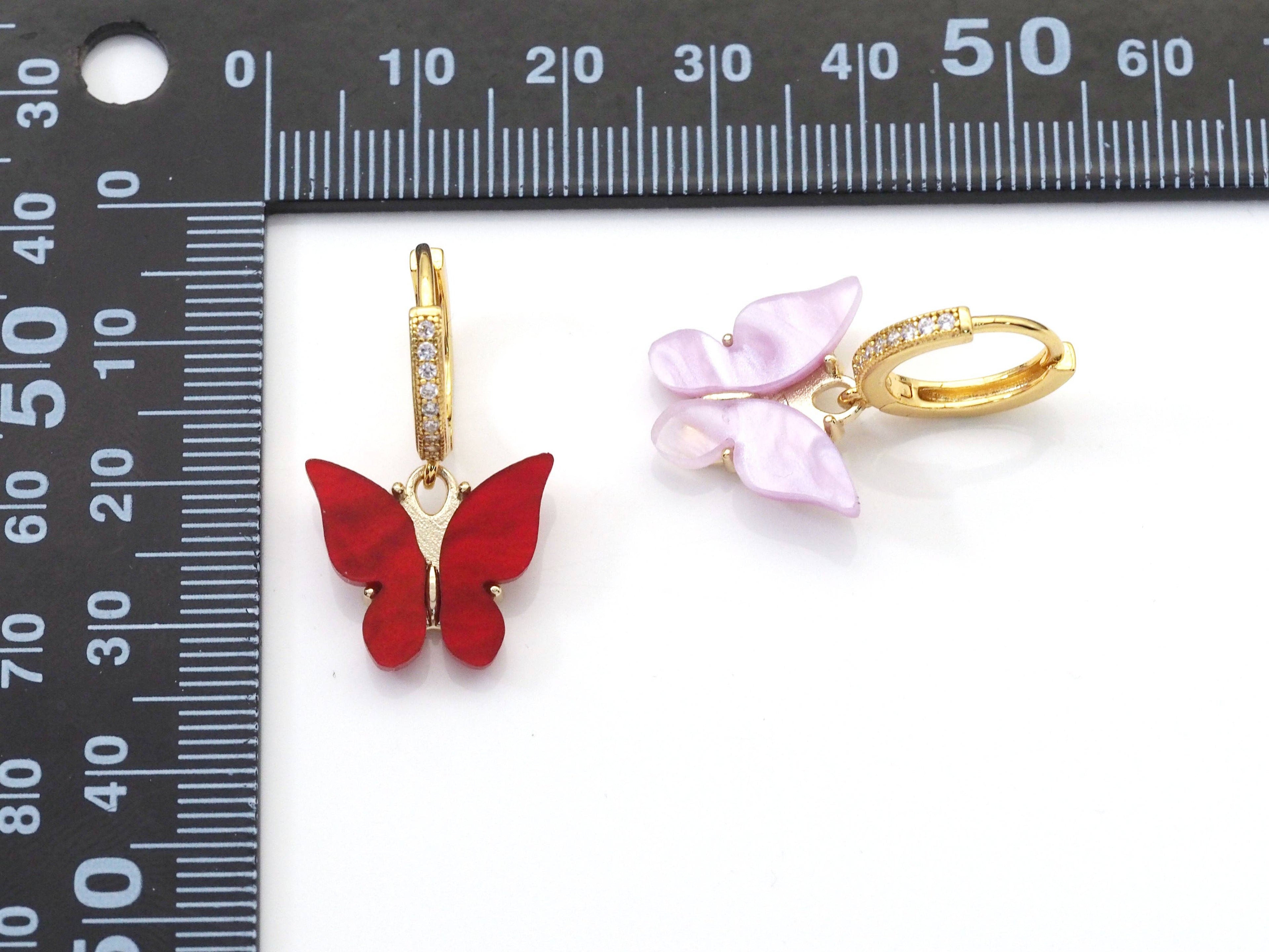 Colorful CZ Enamel Butterfly Hoop Earrings, Sku#EF205