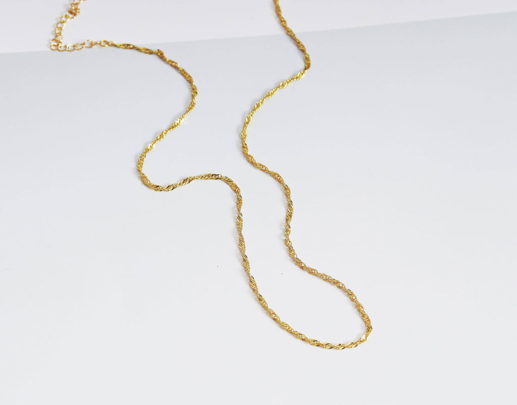 18K Gold Dainty Singapore Chain Necklace, DNA Gold Chain Necklace, sku#EF151