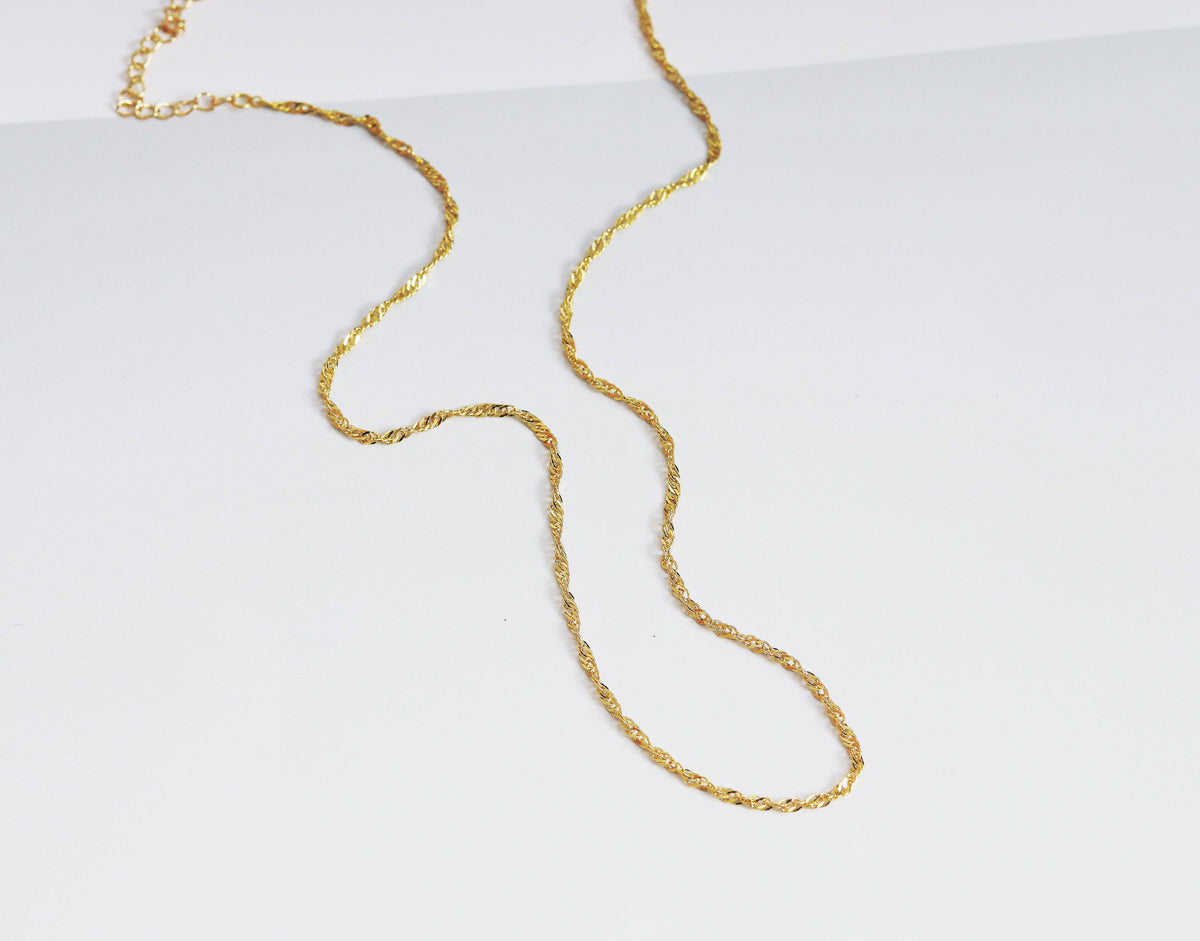 18K Gold Dainty Singapore Chain Necklace, DNA Gold Chain Necklace, sku#EF151