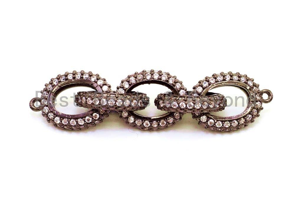50x12mm CZ Micro Pave Five Rings Chain Shaped Connector, Cubic Zirconia Oval Link Connector in Gold/Black Finish, sku#G97-Bestbeads & Beyond