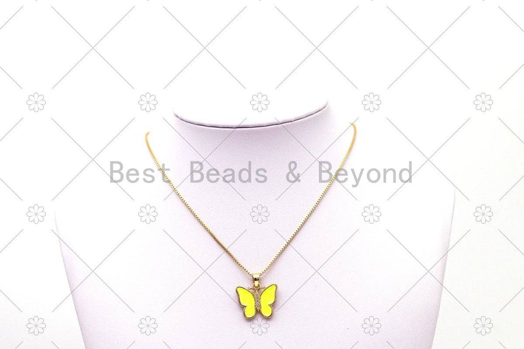 CZ Micro Pave Enamel Colorful Butterfly with Rose flower on Back Side Shape Pendant, 18K Gold FilledButterfly Charm,Sku#FH182-Bestbeads & Beyond