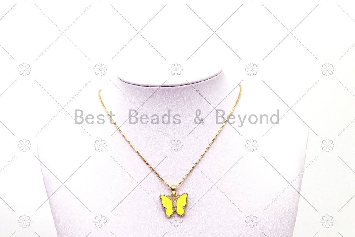 CZ Micro Pave Enamel Colorful Butterfly with Rose flower on Back Side Shape Pendant, 18K Gold FilledButterfly Charm,Sku#FH182-Bestbeads & Beyond