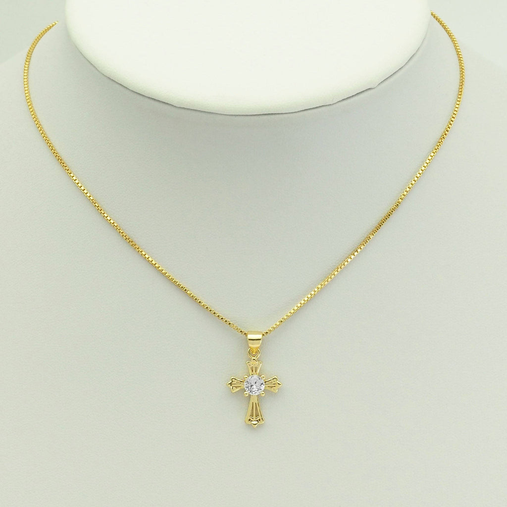 Gold Clear CZ Cross Charm, Sku#LX278