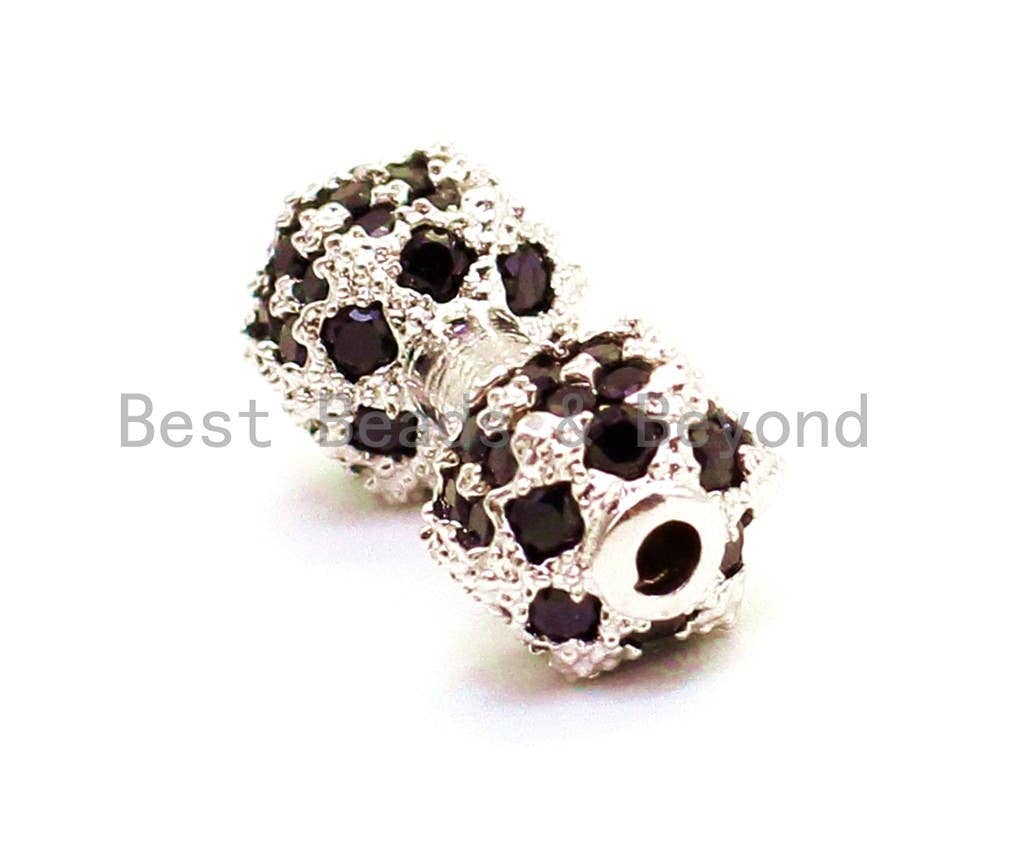 CZ Dumbbell Black Micro Pave Beads, Cubic Zirconia Spacer Beads, Men's Bracelet Charms, 12x6mm, sku#G128