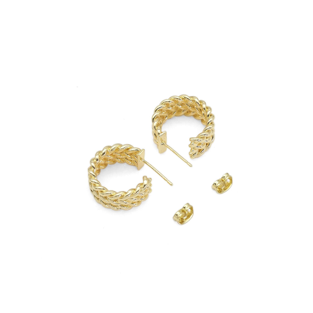 Gold Three Lines Wheat Flower patten hoop Earrings, Sku#ZX129