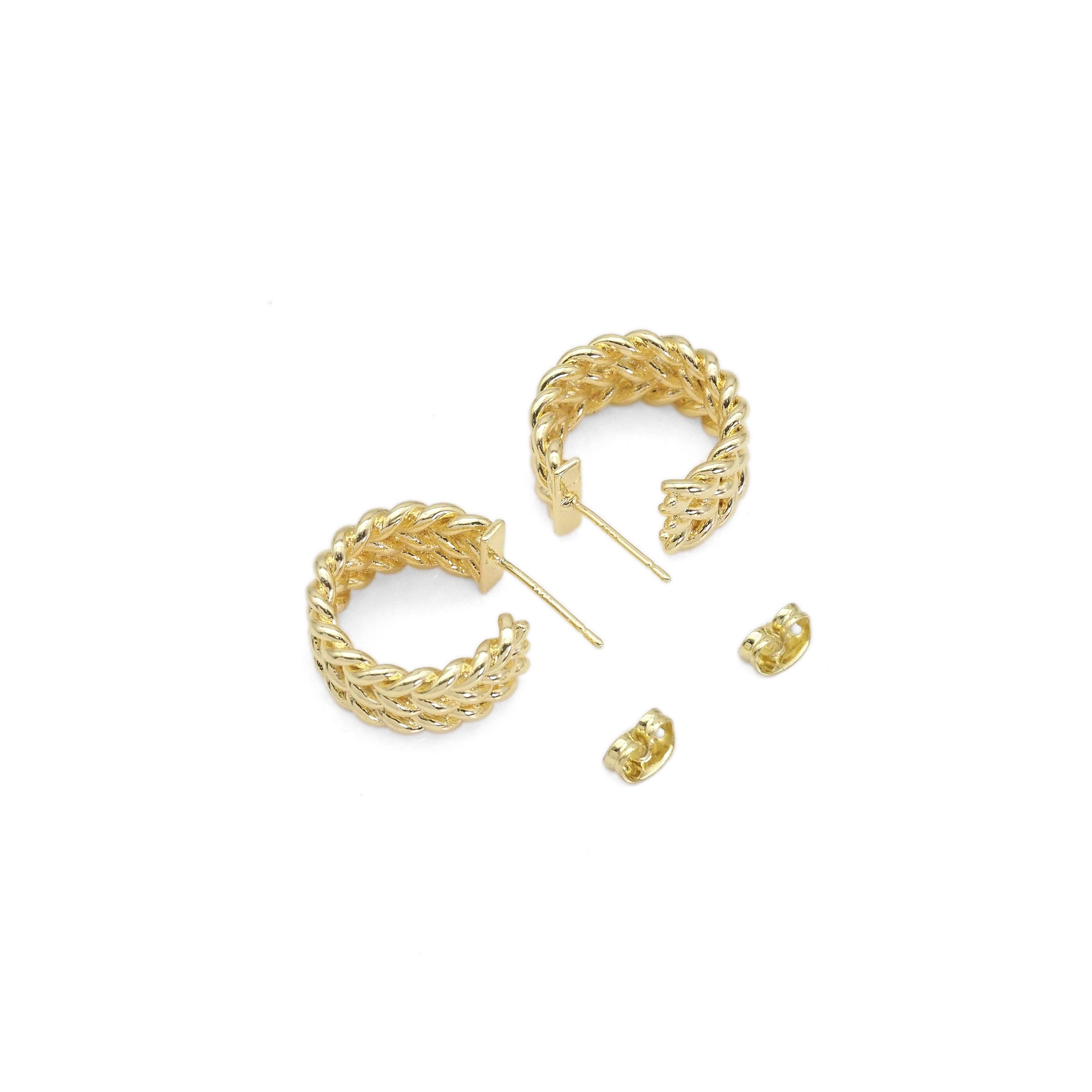 Gold Three Lines Wheat Flower patten hoop Earrings, Sku#ZX129