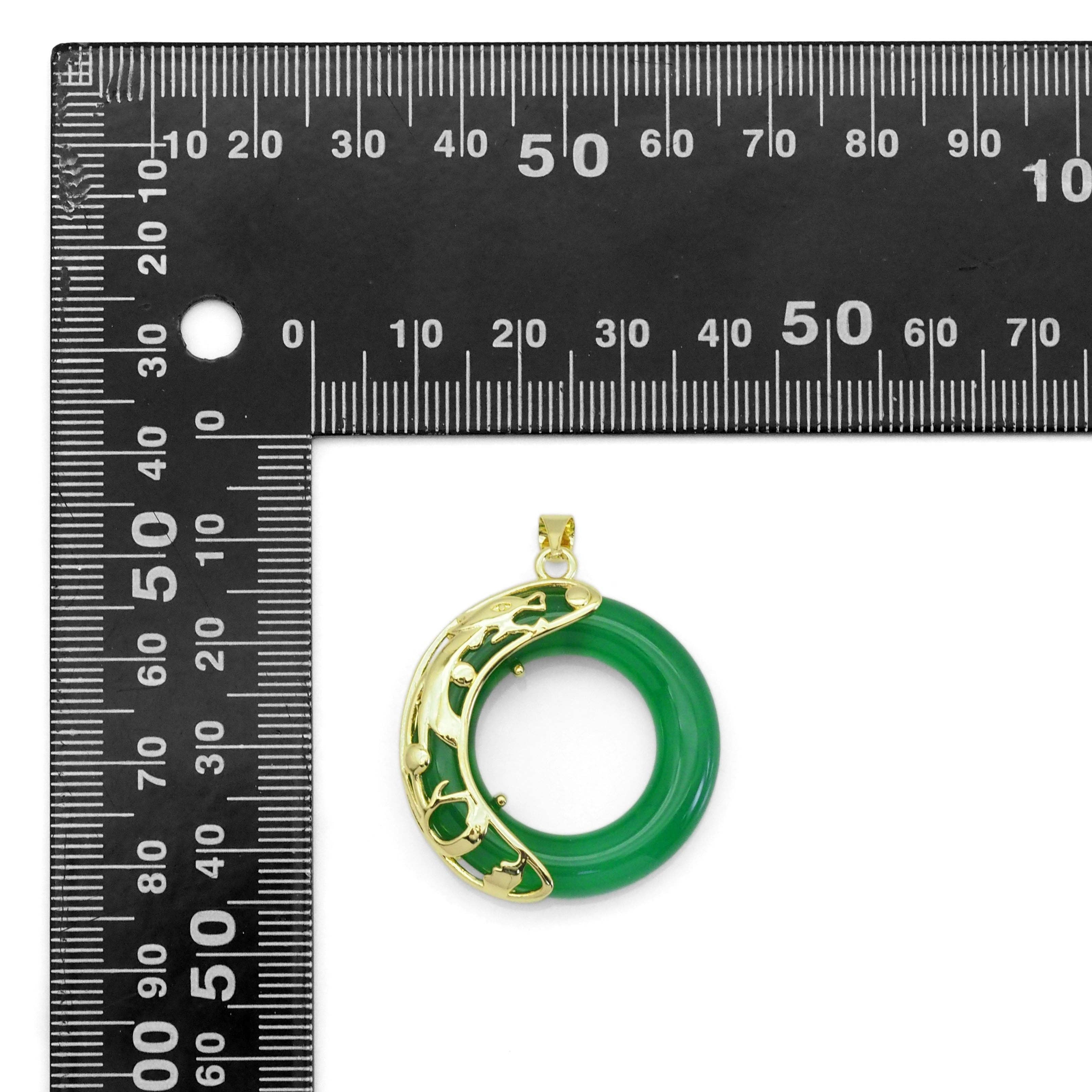 Dragon on High Quality Green Jade Donut Ring Pendant, Sku#LX359