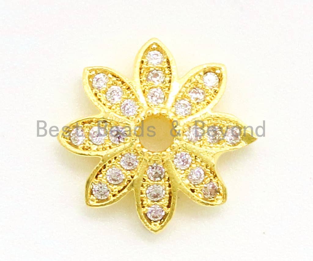 CZ Micro Pave Flower Bead Cap, Cubic Zirconia Bead Cap, 11x2mm, 8x2mm, 2pcs/6pcs sku#G90-Bestbeads & Beyond