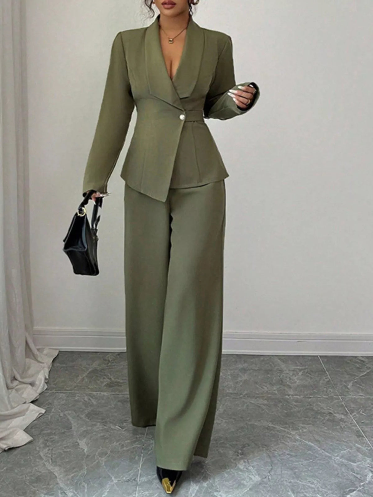 One Button Blazer and Pants Set