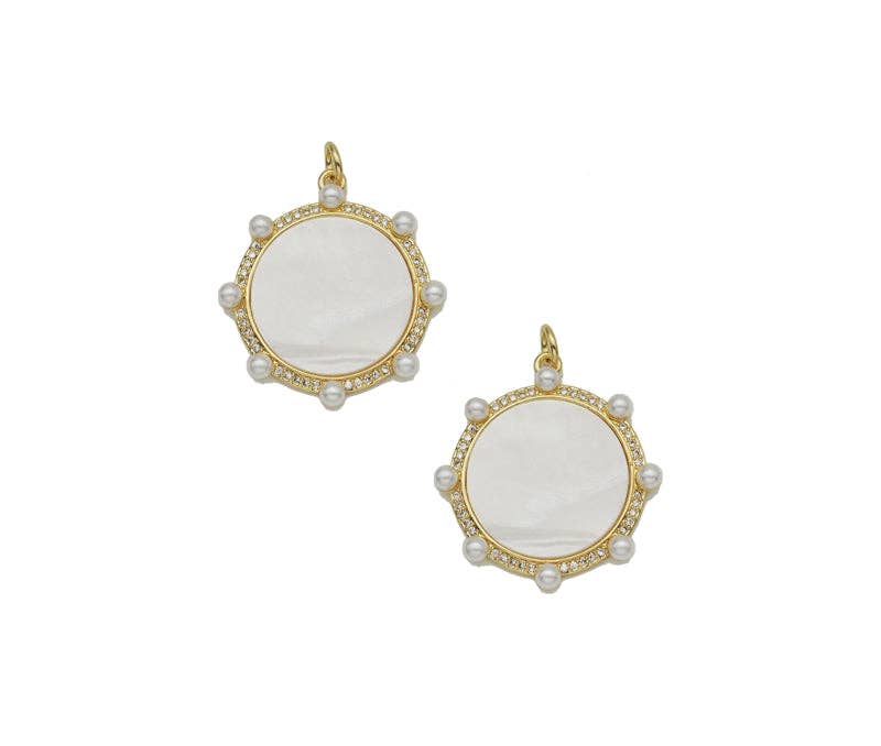 CZ Gold Pearl Round Enamel Charm, Sku#LX128