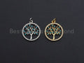 Turquoise CZ Micro Pave Hollow out Tree Round Pendant/Charm, Tree Cubic Zirconia Pendant, Silver/Gold Tone,18x21mm,Sku#Z495