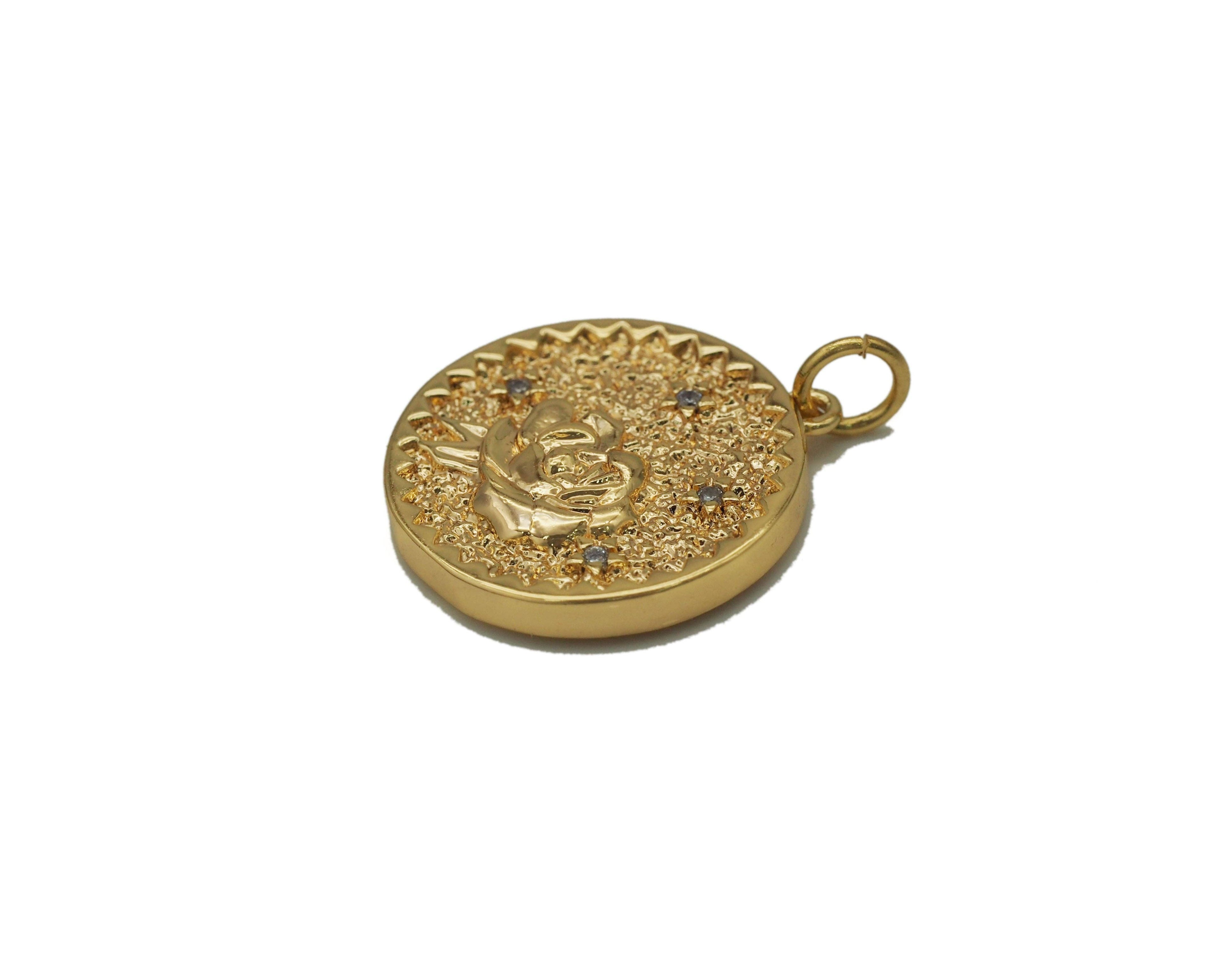 Gold Embossment Rose Medallion Charm, Sku#ZX91