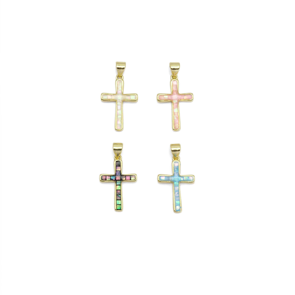 Abalone Pink White Mother of pearl Cross Charm, Sku#LX391/wl23