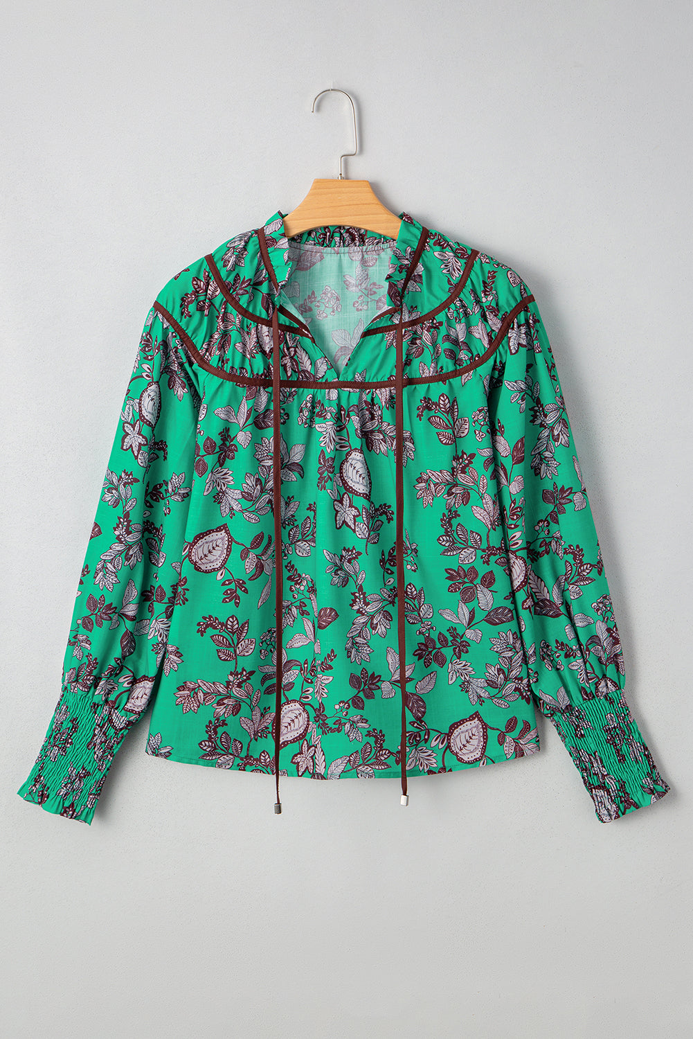 Elouise Shirred Puff Sleeve Blouse-Threaded Pear