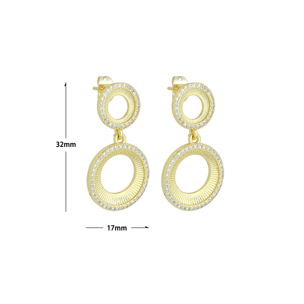 CZ Gold Double Circle Stud Earrings, Sku#LX832-Bestbeads & Beyond