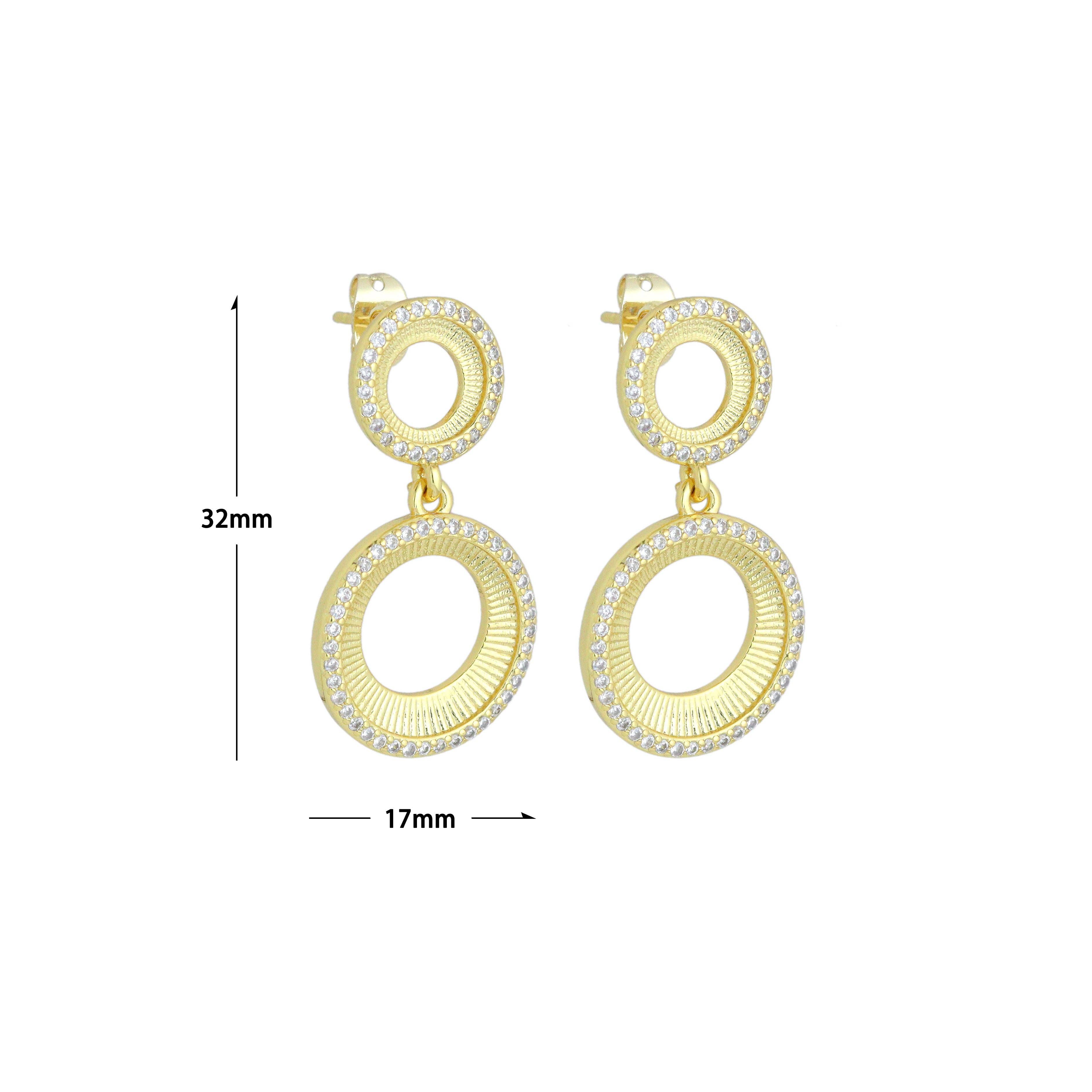 CZ Gold Double Circle Stud Earrings, Sku#LX832-Bestbeads & Beyond