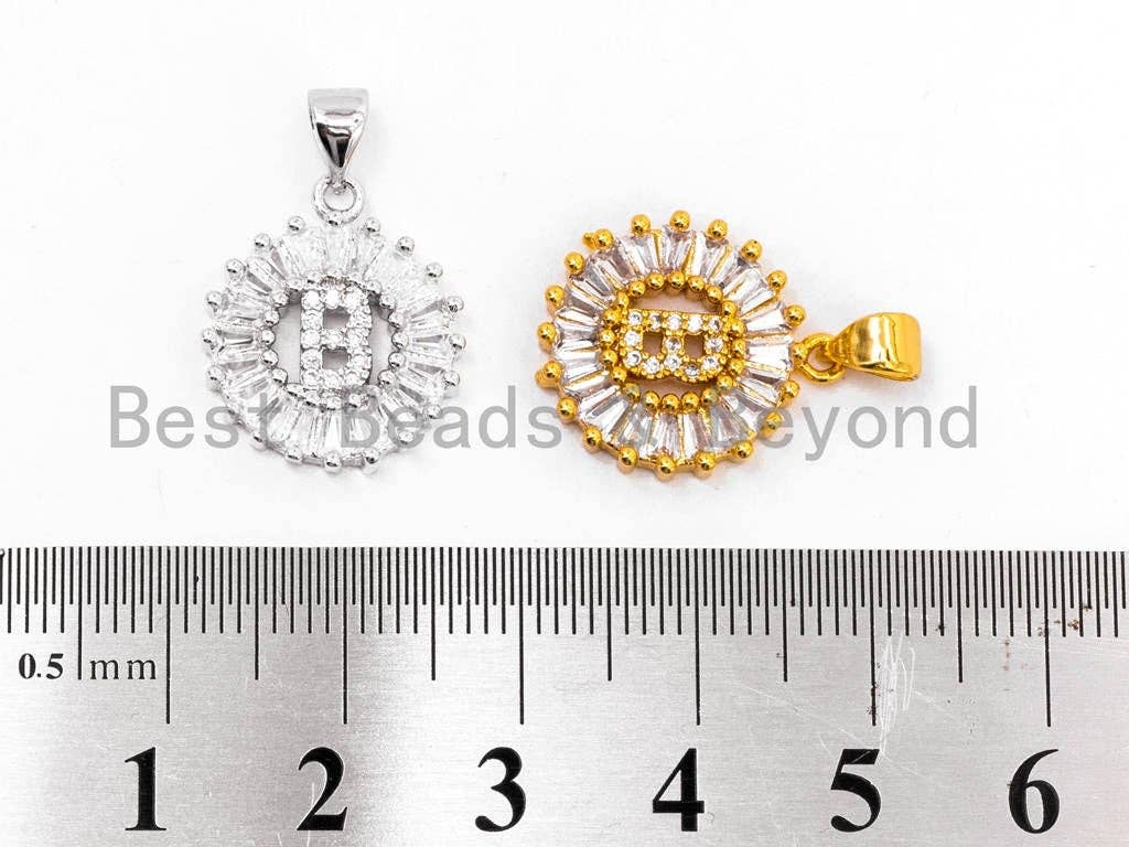 CZ Micro Pave Initial Letter B Charm/Pendent Beads,Cubic Zirconia Pave  Alphabet Beads Pendent, Gold/Silver Finish,16x18mm, sku#Z221