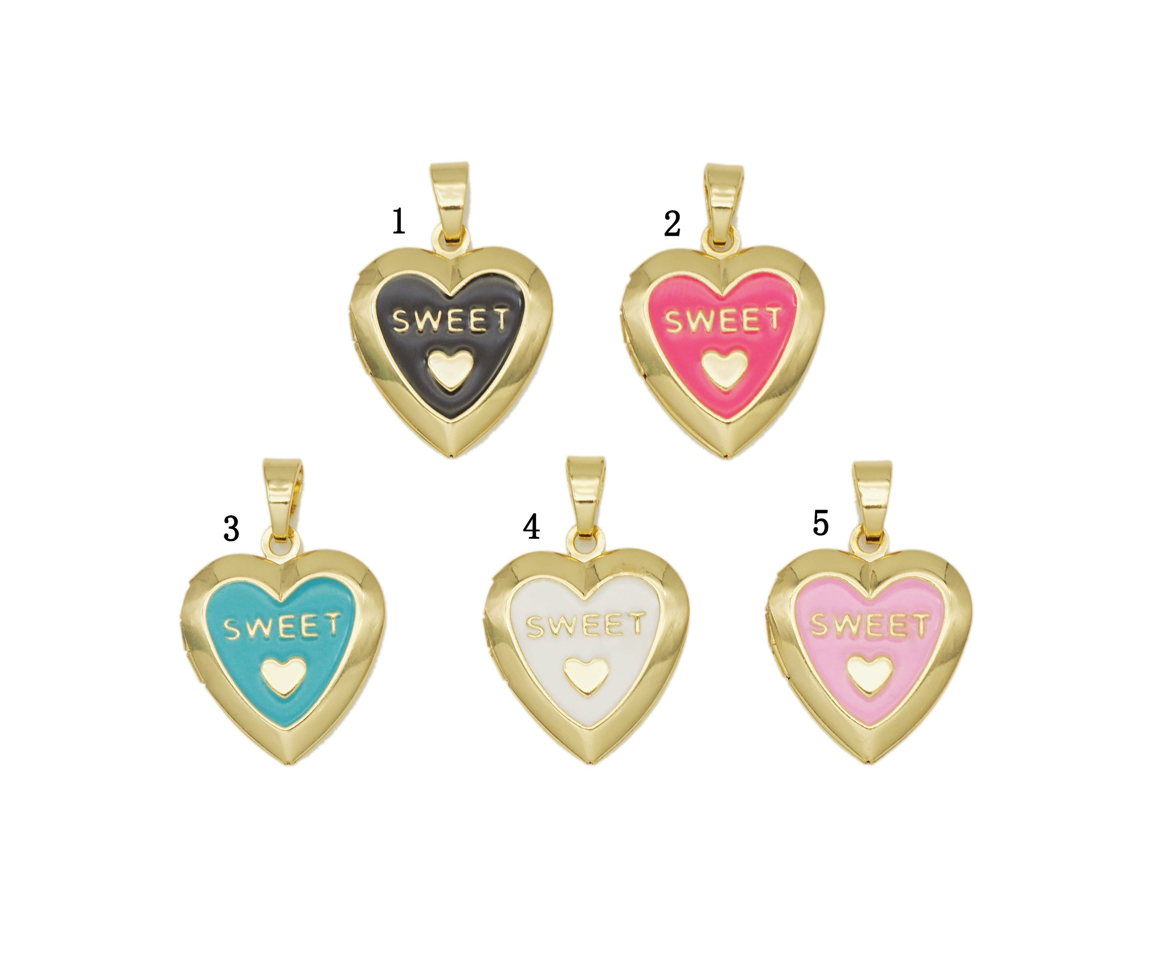 Lockets Enamel Sweet Word On Heart Shape Pendant, Sku#FH185