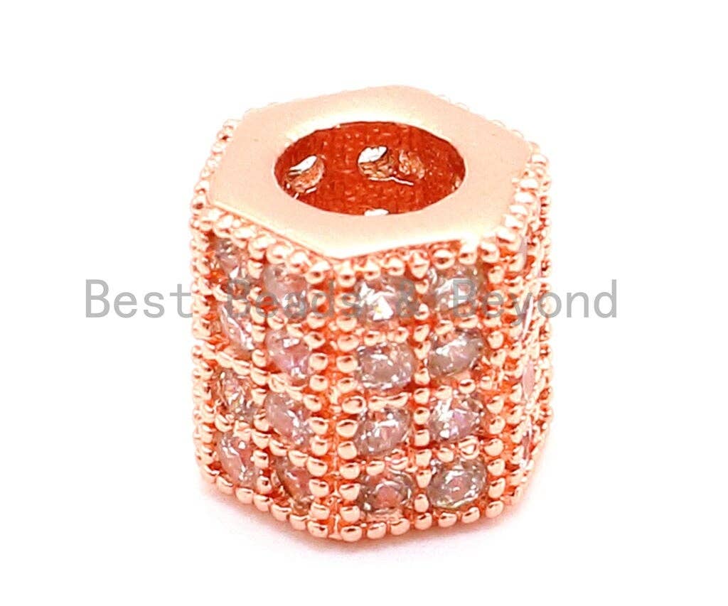 CZ Big Hole Six-sided/Hexagonal Tube Clear Micro Pave Beads, Cubic Zirconia Beads, 7x7mm, Sku#G152