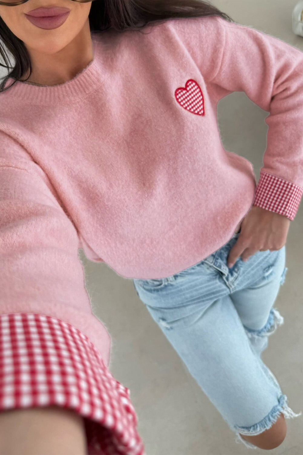 Goldie Cuffed Drop Shoulder Sweater-Threaded Pear