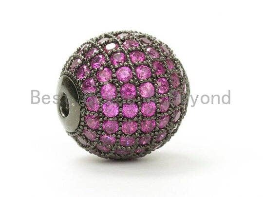 6mm/8mm/10mm/12mm Micro Pave Fuchsia CZ Stone Round Ball, Fuchsia Pave Gold/Silver/Rose Gold/Black Rhodium Bead Focal, 1/2pcs sku#G308FC