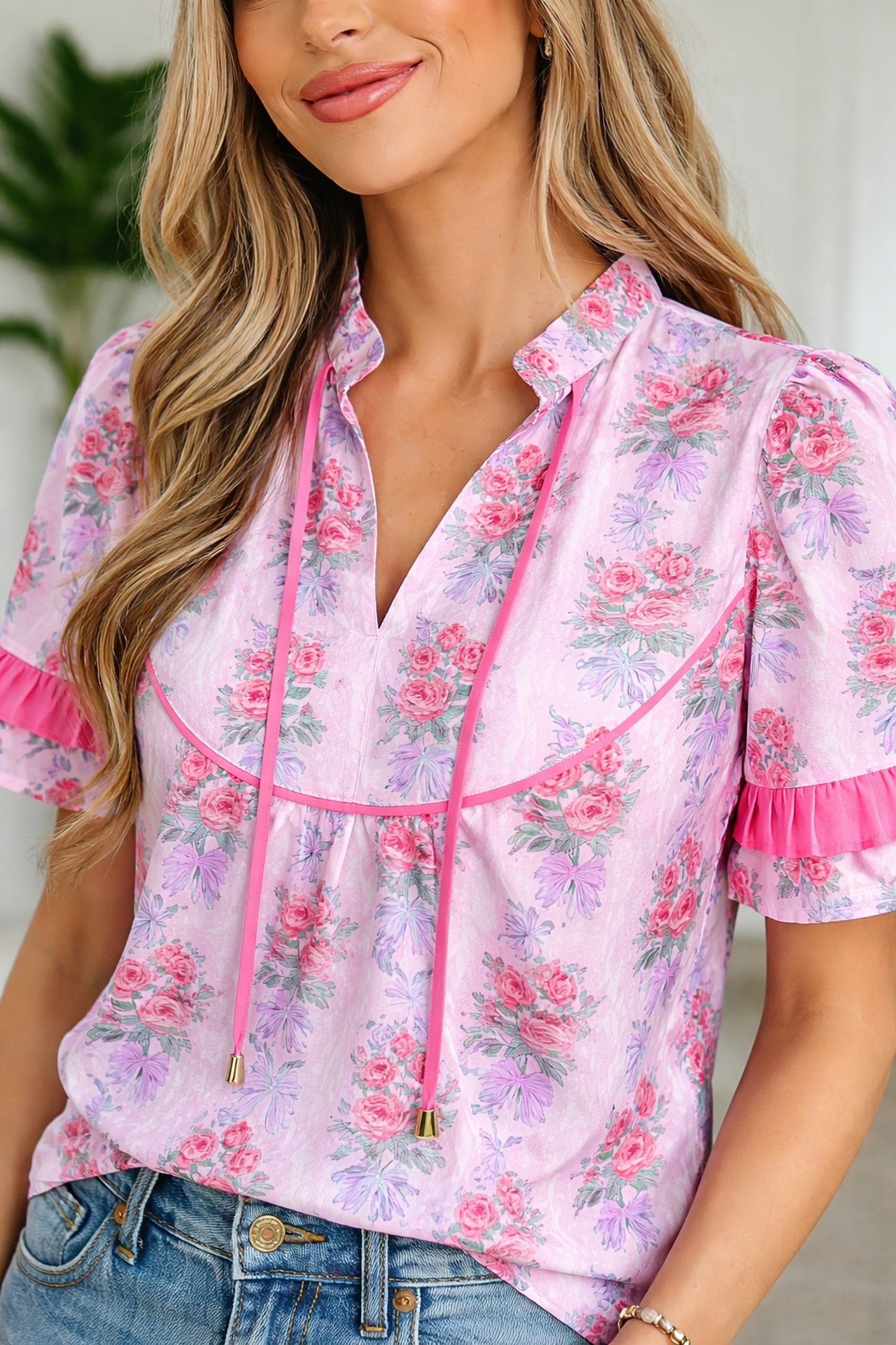 Keyla Ruffled Short Sleeve Blouse
