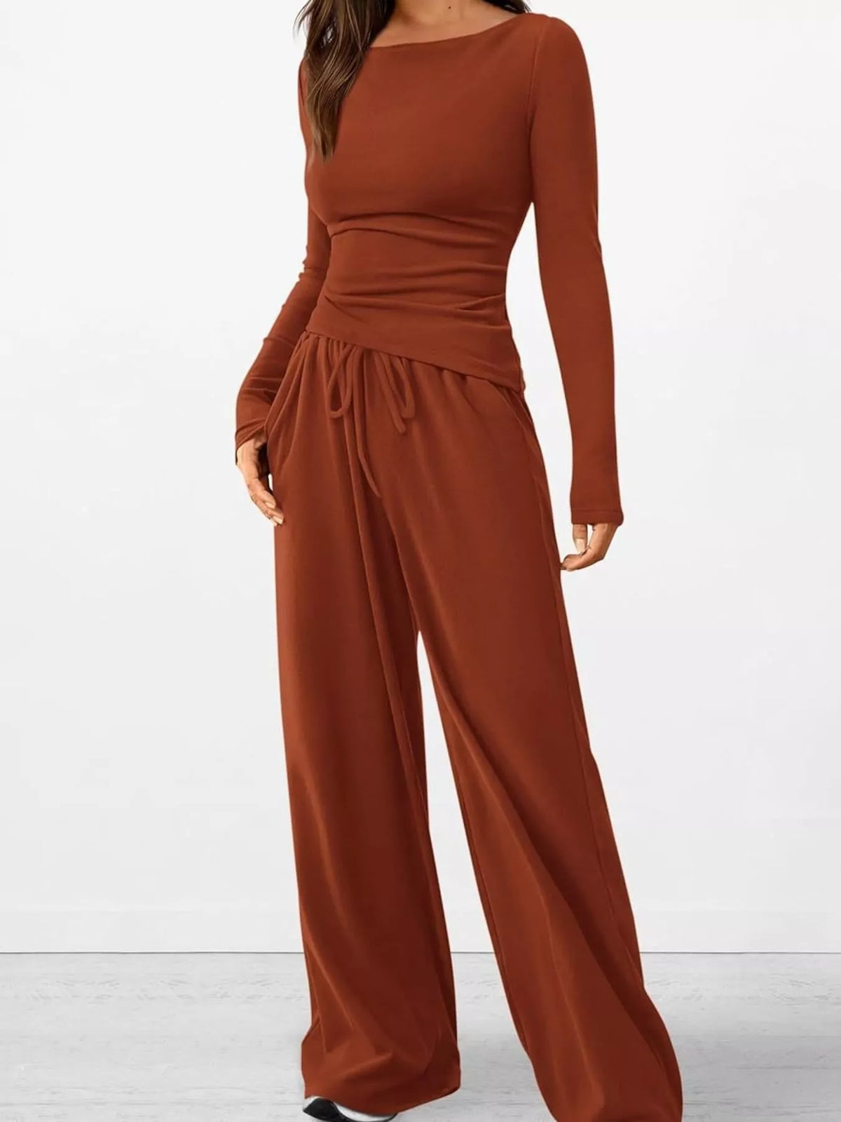 Long Sleeve Top and Wide Leg Pants Set
