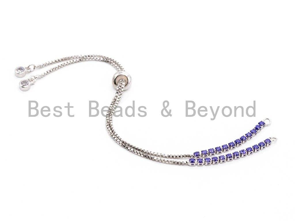 Amethyst CZ Stud Sliding adjustable Half finished bracelet, Purple Box chain with rubber stopper beads, connector link findings,sku#E373