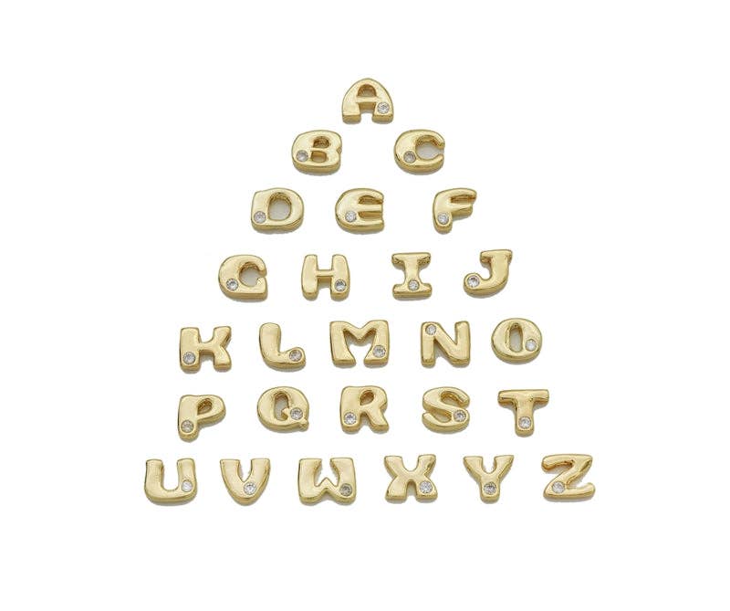 CZ Gold Initial Letters Bead, Sku#G435