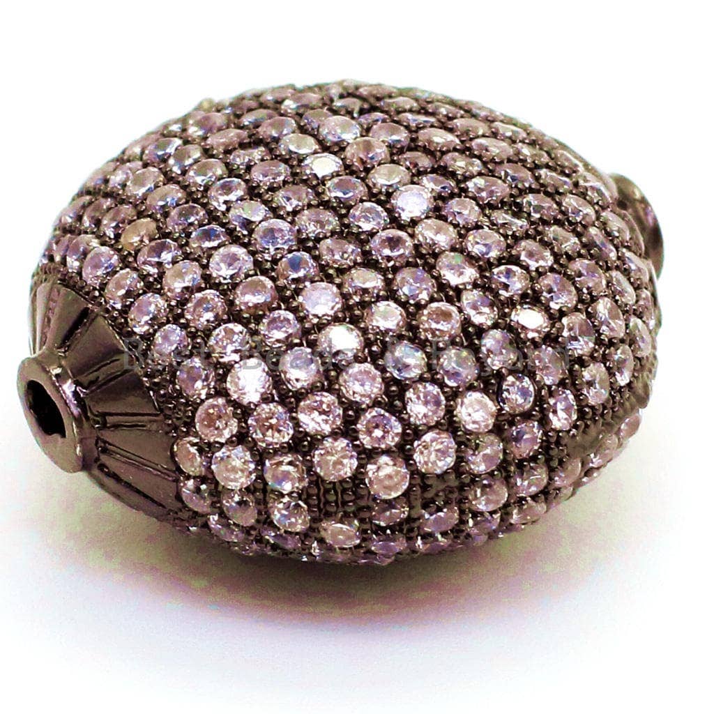 CZ Micro Pave Large Flat Oval Spacer Beads, Clear CZ Beads for Bracelet/Necklace, Cubic Zirconia Beads, 24mm SKU#G14
