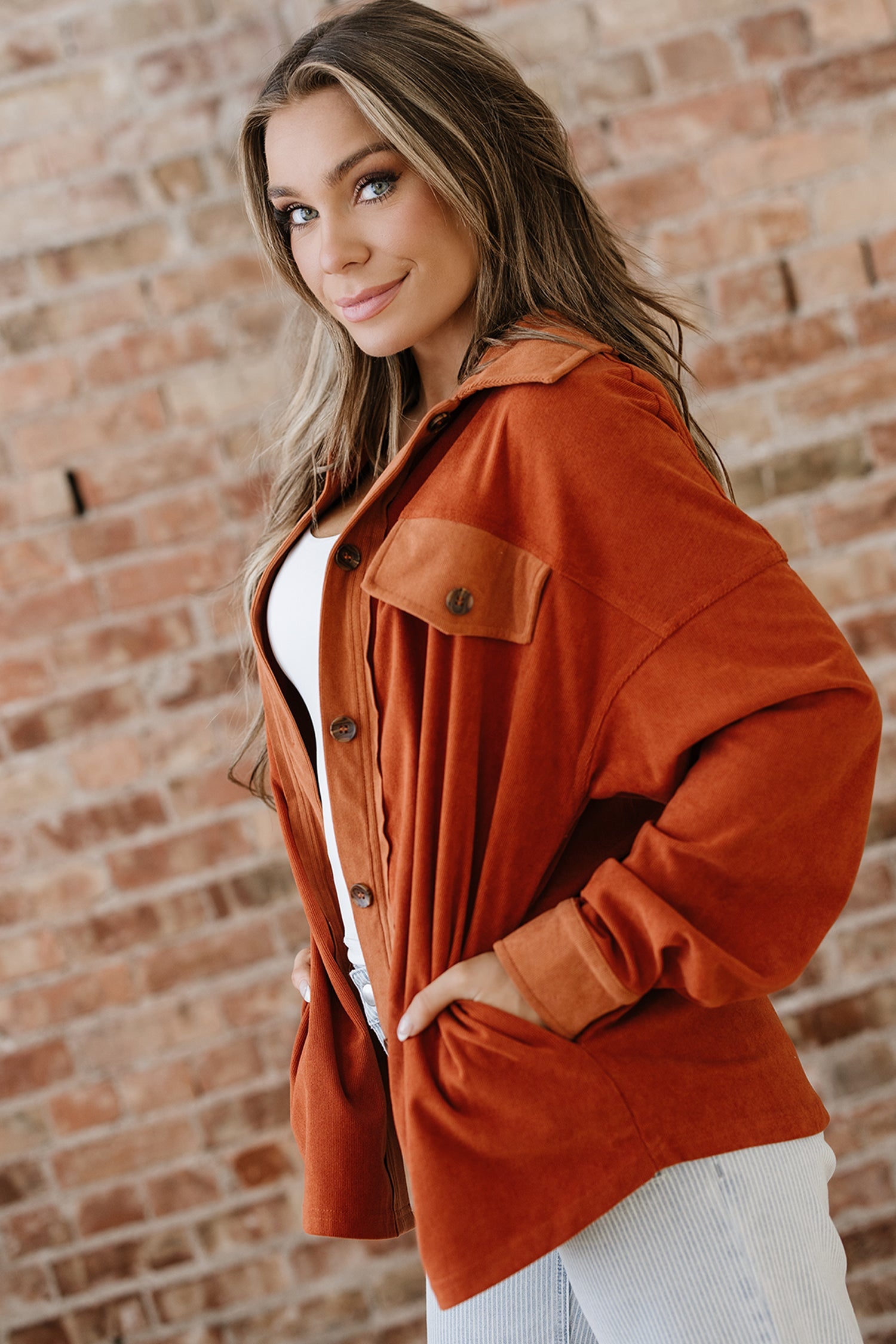 Andrea Drop Shoulder Casual Shacket-Threaded Pear