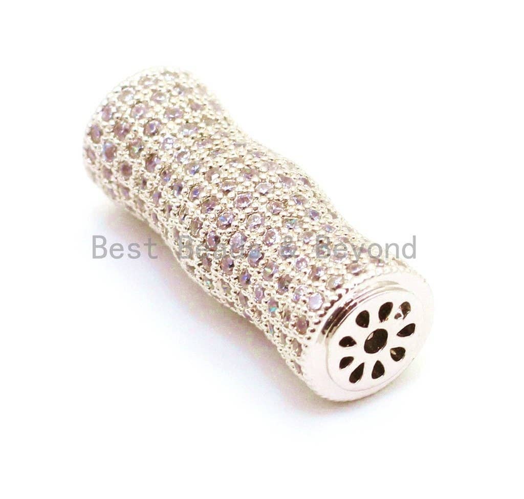 CZ Micro Pave Focal Tube with Clear CZ for Bracelet/Necklace, Cubic Zirconia Separator Tube, 17x10mm, sku#G9