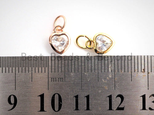 2pcs CZ Micro Pave Heart Shape ClearCubic Zirconia Charm, Necklace Bracelet Earring Charm in Gold/Silver/Rose Gold,6x9mm,sku#Y159