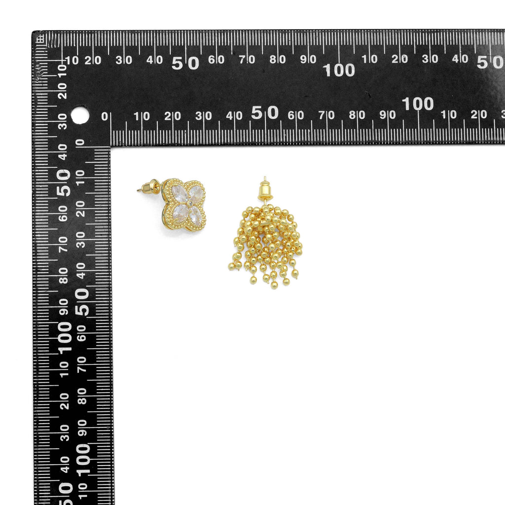 Gold Silver Flower Ball Tassels Earrings, Sku#O124