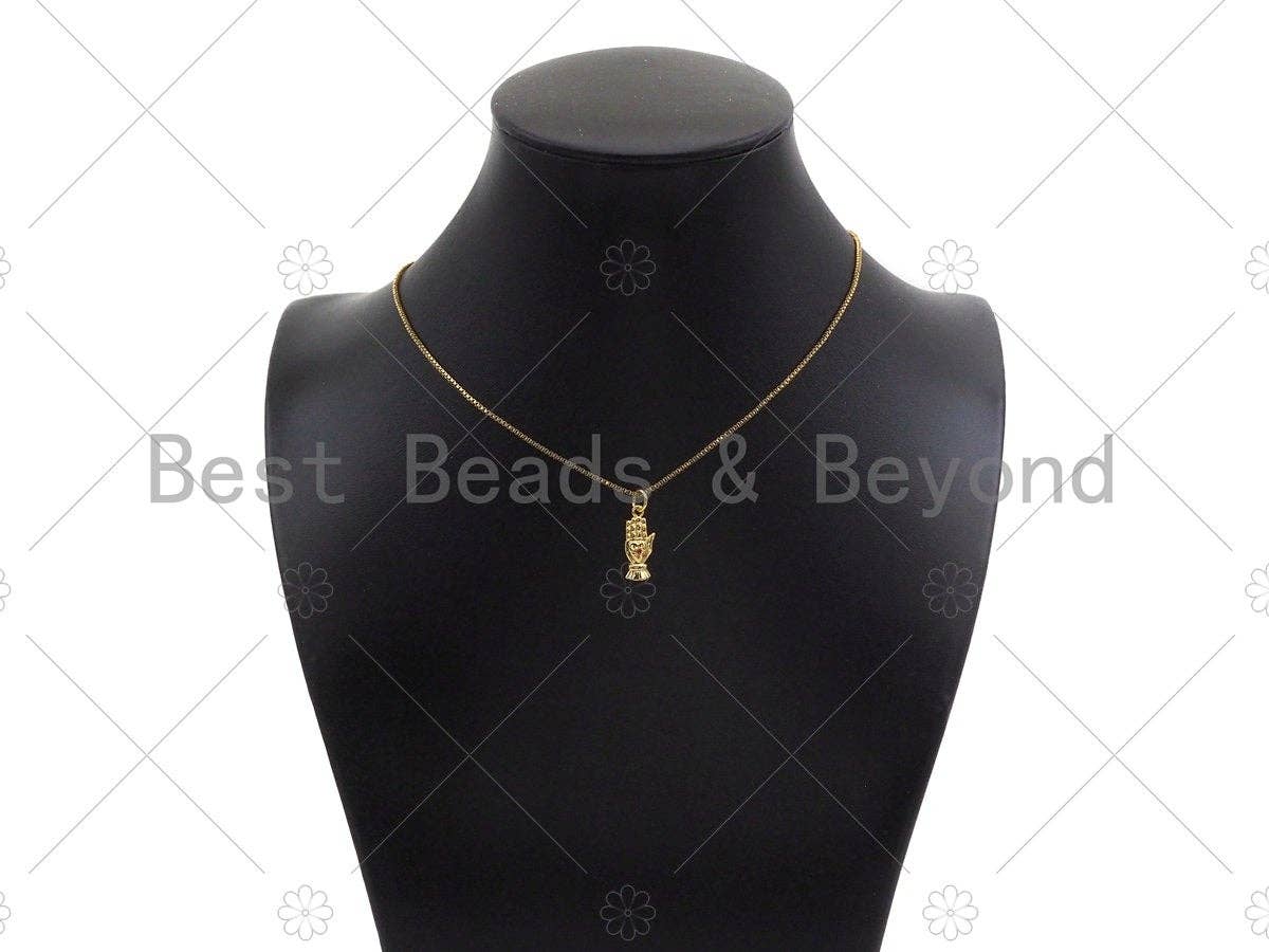 Fuchsia CZ Micro Pave Heart On Hand Shape Pendant/Charm,18K Dainty Gold Palm Charm, Necklace Bracelet Charm Pendant,7x17mm,Sku#Z1321