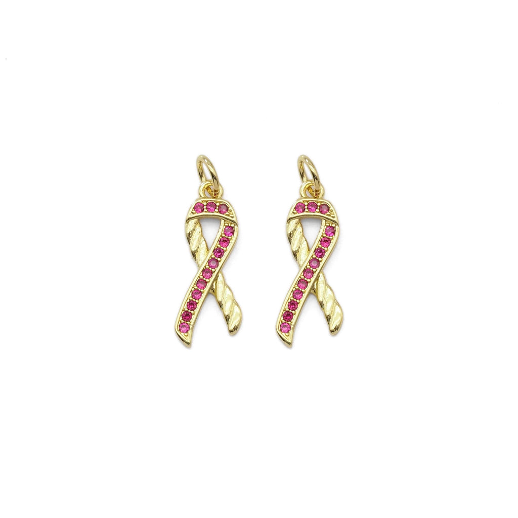 Fuchsia CZ Red Ribbon Charm, Sku#LX335