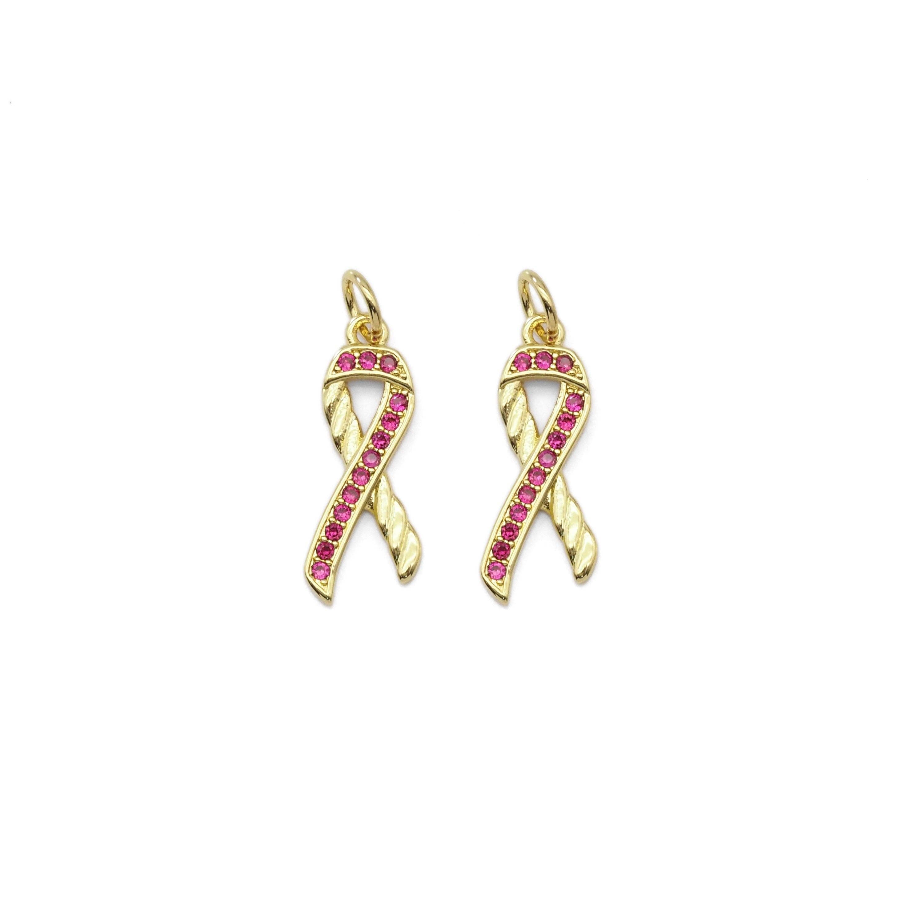 Fuchsia CZ Red Ribbon Charm, Sku#LX335