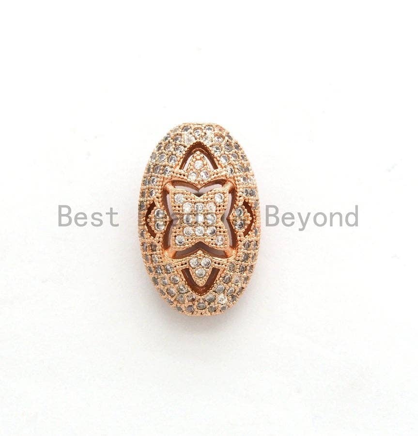 CZ Micro Pave Oval Spacer Beads with Flower Pattern, Clear/Black CZ Pave Beads for Bracelet/Necklace, Cubic Zirconia Beads,12x18mm, sku#G413