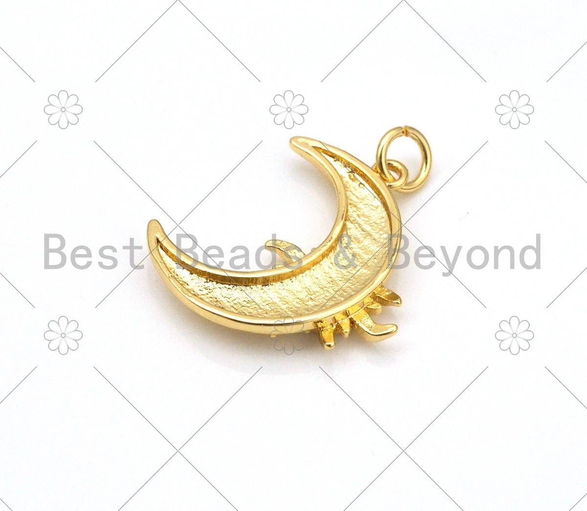 Sun with Opal On Cresent Moon Shape Pendant, 18K Gold Filled Opal Charm, Necklace Bracelet Charm Pendant,19x21mm, Sku#Z1406