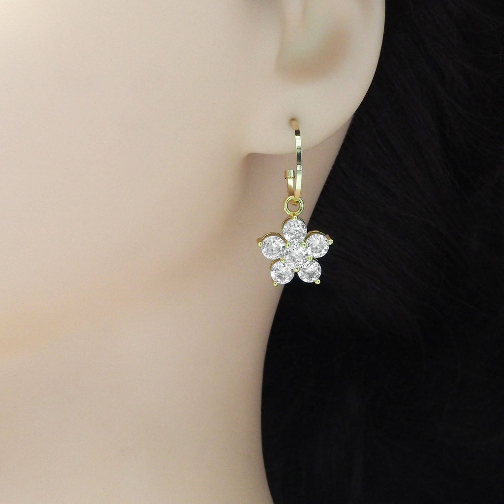 CZ Gold Flower Hoop Earrings, Sku#EF465